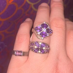 .925 Sterling Silver & Amethyst Ring Lot